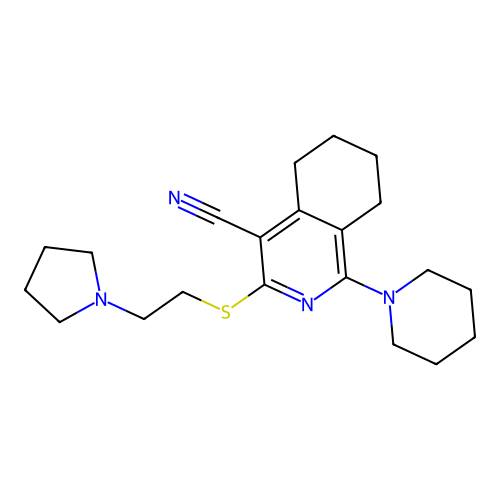1-(1-piperidyl)-3-(2-pyrrolidin-1-ylethylsulfanyl)-5,6,7,8-tetrahydroisoquinoline-4-carbonitrile structure
