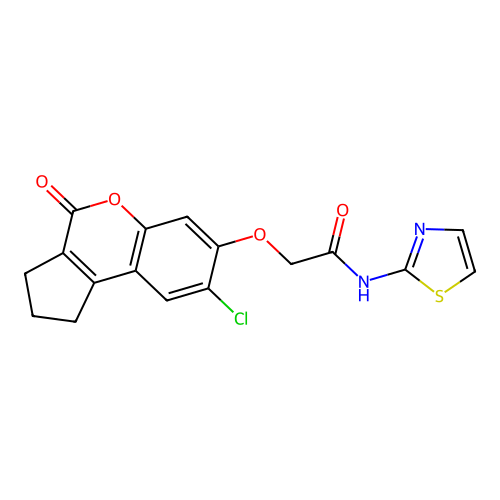 2-((8-chloro-4-oxo-1,2,3,4-tetrahydrocyclopenta[c]chromen-7-yl)oxy)-N-(thiazol-2-yl)acetamide structure