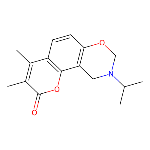 9-isopropyl-3,4-dimethyl-9,10-dihydrochromeno[8,7-e][1,3]oxazin-2(8H)-one structure