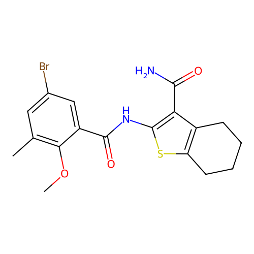 2-[(5-bromo-2-methoxy-3-methylbenzoyl)amino]-4,5,6,7-tetrahydro-1-benzothiophene-3-carboxamide structure