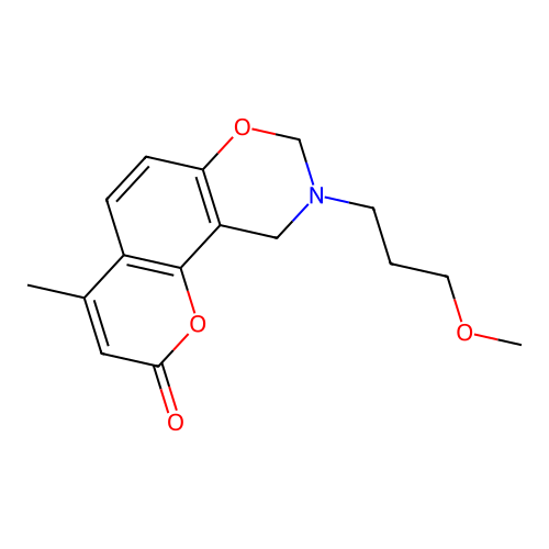 9-(3-methoxypropyl)-4-methyl-9,10-dihydrochromeno[8,7-e][1,3]oxazin-2(8H)-one structure