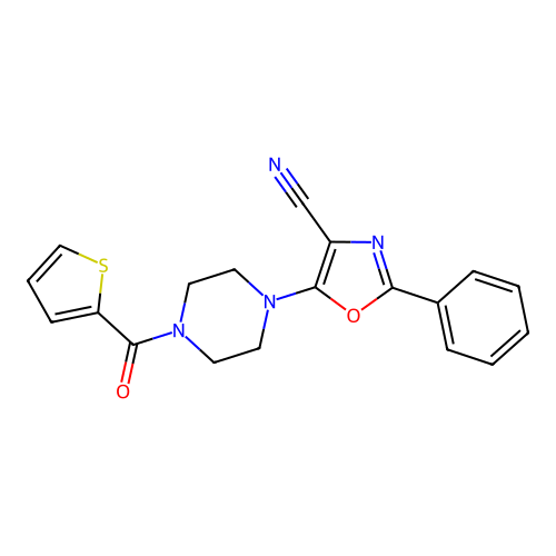 2-Phenyl-5-[4-(thiophene-2-carbonyl)piperazin-1-yl]-1,3-oxazole-4-carbonitrile structure