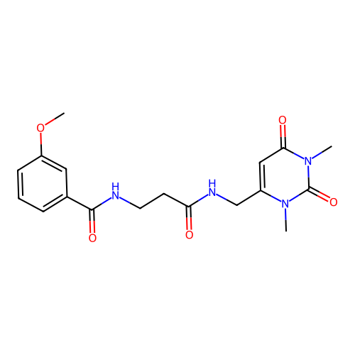 N-[3-[(1,3-dimethyl-2,6-dioxo-4-pyrimidinyl)methylamino]-3-oxopropyl]-3-methoxybenzamide structure