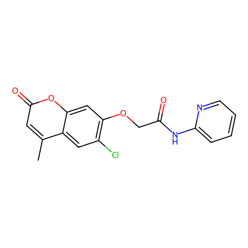 2-((6-chloro-4-methyl-2-oxo-2H-chromen-7-yl)oxy)-N-(pyridin-2-yl)acetamide structure