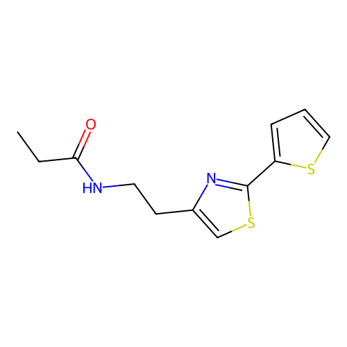 N-{2-[2-(thiophen-2-yl)-1,3-thiazol-4-yl]ethyl}propanamide structure