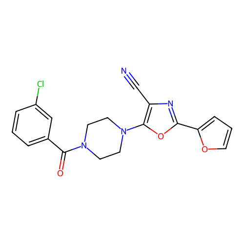 5-(4-(3-Chlorobenzoyl)piperazin-1-yl)-2-(furan-2-yl)oxazole-4-carbonitrile structure
