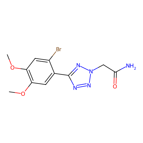 2-(5-(2-bromo-4,5-dimethoxyphenyl)-2H-tetrazol-2-yl)acetamide structure