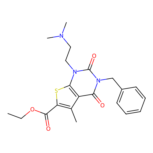 ethyl 3-benzyl-1-(2-(dimethylamino)ethyl)-5-methyl-2,4-dioxo-1,2,3,4-tetrahydrothieno[2,3-d]pyrimidine-6-carboxylate structure