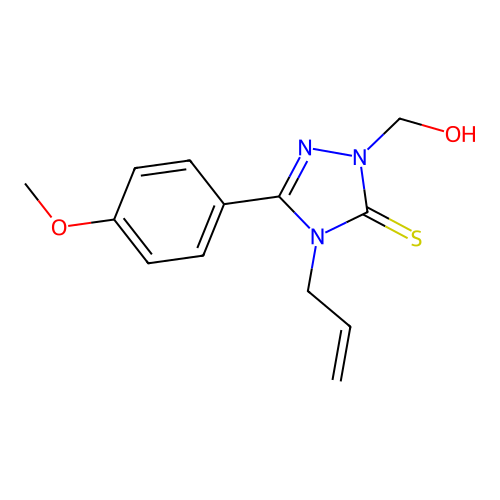 4-allyl-1-(hydroxymethyl)-3-(4-methoxyphenyl)-1H-1,2,4-triazole-5(4H)-thione structure