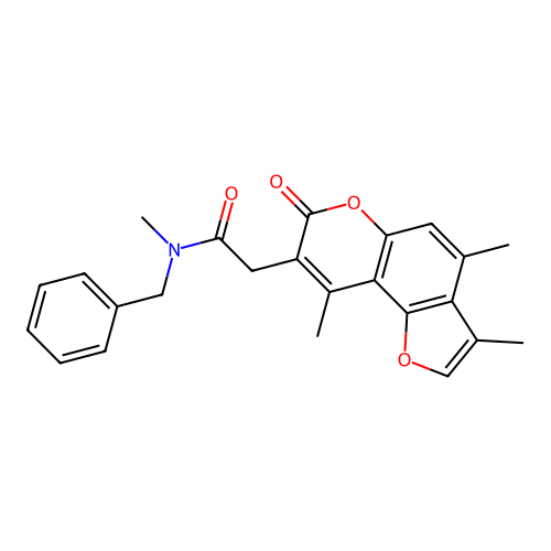 N-benzyl-N-methyl-2-(3,4,9-trimethyl-7-oxo-7H-furo[2,3-f]chromen-8-yl)acetamide structure