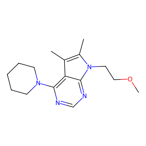 7-(2-methoxyethyl)-5,6-dimethyl-4-(piperidin-1-yl)-7H-pyrrolo[2,3-d]pyrimidine structure