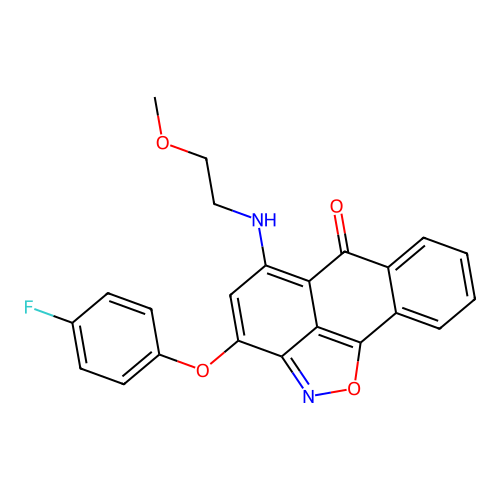 3-(4-fluorophenoxy)-5-[(2-methoxyethyl)amino]-6H-anthra[1,9-cd]isoxazol-6-one structure