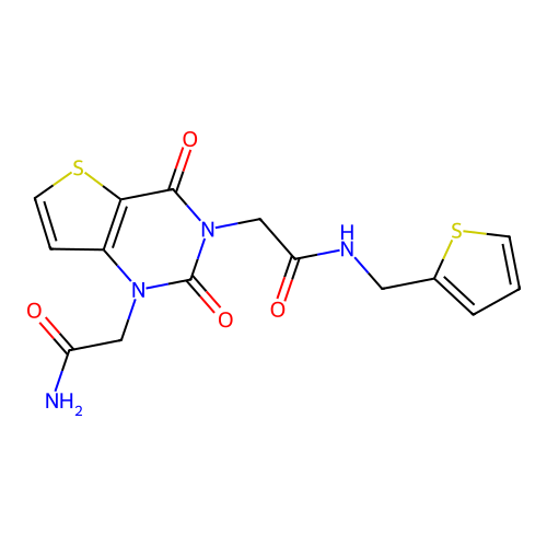 2-(1-(2-amino-2-oxoethyl)-2,4-dioxo-1,2-dihydrothieno[3,2-d]pyrimidin-3(4H)-yl)-N-(thiophen-2-ylmethyl)acetamide structure