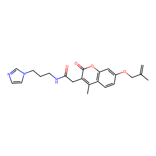 N-(3-(1H-imidazol-1-yl)propyl)-2-(4-methyl-7-((2-methylallyl)oxy)-2-oxo-2H-chromen-3-yl)acetamide structure