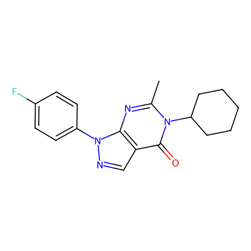 5-cyclohexyl-1-(4-fluorophenyl)-6-methyl-1H-pyrazolo[3,4-d]pyrimidin-4(5H)-one structure
