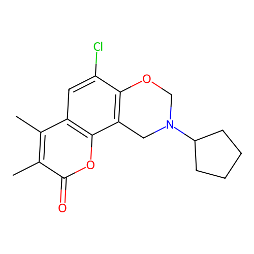 6-chloro-9-cyclopentyl-3,4-dimethyl-9,10-dihydrochromeno[8,7-e][1,3]oxazin-2(8H)-one structure