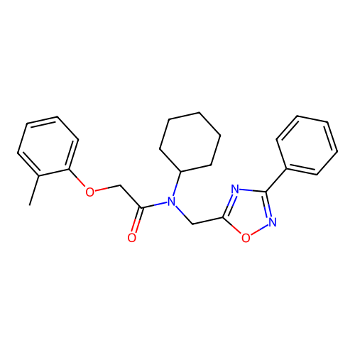 N-cyclohexyl-2-(2-methylphenoxy)-N-[(3-phenyl-1,2,4-oxadiazol-5-yl)methyl]acetamide structure
