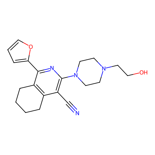 1-(furan-2-yl)-3-[4-(2-hydroxyethyl)piperazin-1-yl]-5,6,7,8-tetrahydroisoquinoline-4-carbonitrile structure