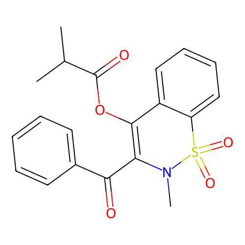 3-benzoyl-2-methyl-1,1-dioxido-2H-1,2-benzothiazin-4-yl 2-methylpropanoate structure