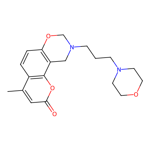 4-methyl-9-(3-morpholinopropyl)-9,10-dihydrochromeno[8,7-e][1,3]oxazin-2(8H)-one structure