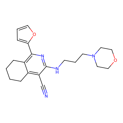 1-(2-furyl)-3-(3-morpholin-4-ylpropylamino)-5,6,7,8-tetrahydroisoquinoline-4-carbonitrile structure