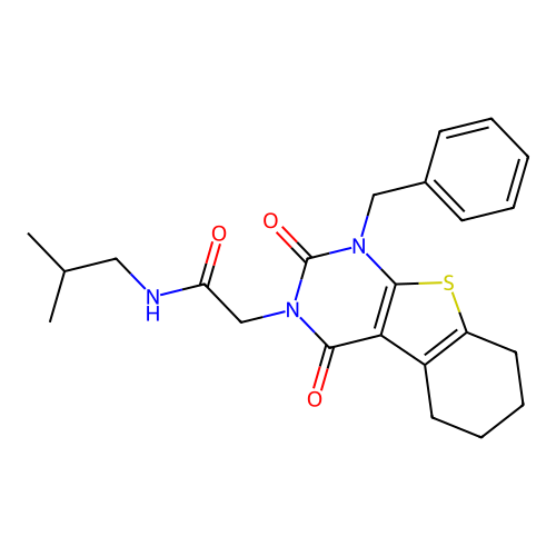 2-(1-benzyl-2,4-dioxo-1,2,5,6,7,8-hexahydrobenzo[4,5]thieno[2,3-d]pyrimidin-3(4H)-yl)-N-isobutylacetamide structure