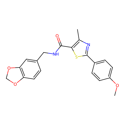 N-(1,3-benzodioxol-5-ylmethyl)-2-(4-methoxyphenyl)-4-methyl-1,3-thiazole-5-carboxamide structure