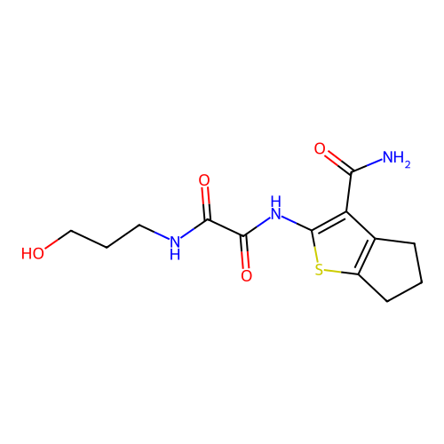 N'-(3-carbamoyl-5,6-dihydro-4H-cyclopenta[b]thiophen-2-yl)-N-(3-hydroxypropyl)oxamide structure