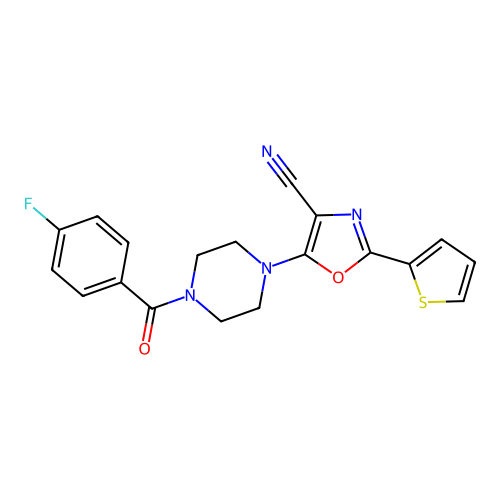 5-(4-(4-Fluorobenzoyl)piperazin-1-yl)-2-(thiophen-2-yl)oxazole-4-carbonitrile structure