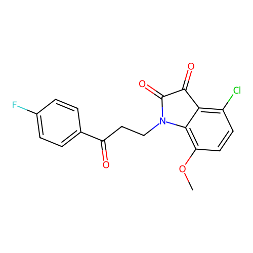 4-chloro-1-[3-(4-fluorophenyl)-3-oxopropyl]-7-methoxy-1H-indole-2,3-dione structure