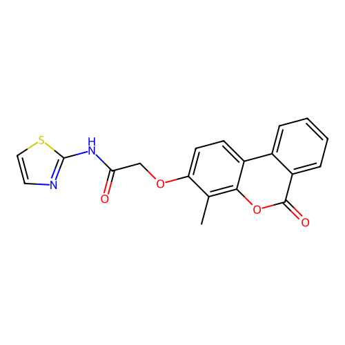 2-((4-methyl-6-oxo-6H-benzo[c]chromen-3-yl)oxy)-N-(thiazol-2-yl)acetamide structure