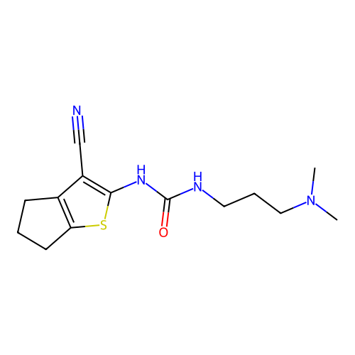 1-(3-cyano-5,6-dihydro-4H-cyclopenta[b]thiophen-2-yl)-3-[3-(dimethylamino)propyl]urea structure