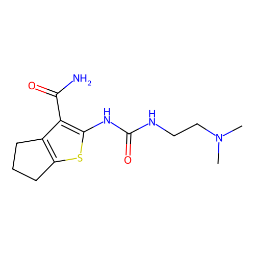 2-({[2-(dimethylamino)ethyl]carbamoyl}amino)-5,6-dihydro-4H-cyclopenta[b]thiophene-3-carboxamide structure