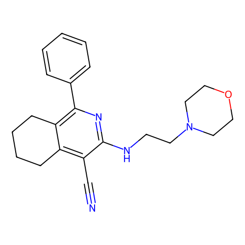 3-(2-morpholin-4-ylethylamino)-1-phenyl-5,6,7,8-tetrahydroisoquinoline-4-carbonitrile structure