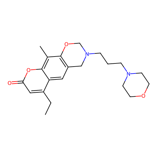 6-ethyl-10-methyl-3-(3-morpholinopropyl)-3,4-dihydrochromeno[6,7-e][1,3]oxazin-8(2H)-one structure