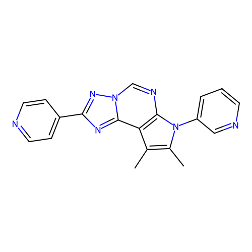 8,9-dimethyl-7-(pyridin-3-yl)-2-(pyridin-4-yl)-7H-pyrrolo[3,2-e][1,2,4]triazolo[1,5-c]pyrimidine structure