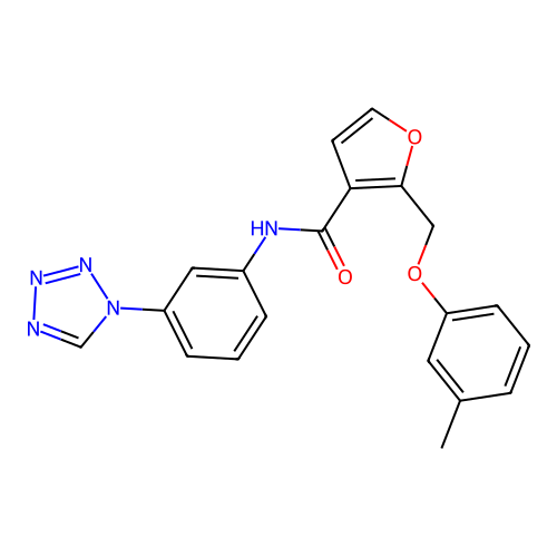 2-[(3-methylphenoxy)methyl]-N-[3-(1H-tetrazol-1-yl)phenyl]furan-3-carboxamide structure