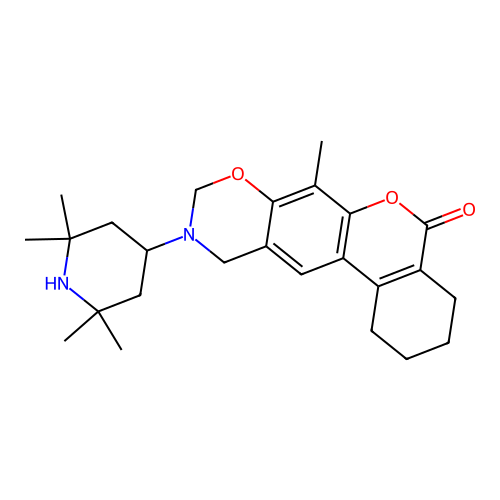 7-methyl-10-(2,2,6,6-tetramethylpiperidin-4-yl)-1,2,3,4,10,11-hexahydro-5H,9H-benzo[3,4]chromeno[6,7-e][1,3]oxazin-5-one structure