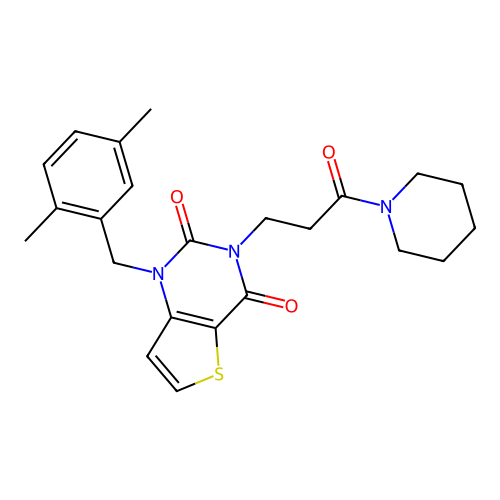 1-(2,5-dimethylbenzyl)-3-(3-oxo-3-(piperidin-1-yl)propyl)thieno[3,2-d]pyrimidine-2,4(1H,3H)-dione structure