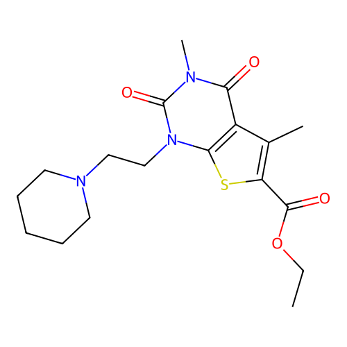 ethyl 3,5-dimethyl-2,4-dioxo-1-(2-(piperidin-1-yl)ethyl)-1,2,3,4-tetrahydrothieno[2,3-d]pyrimidine-6-carboxylate structure