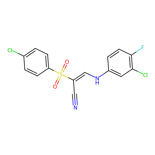 (E)-3-((3-chloro-4-fluorophenyl)amino)-2-((4-chlorophenyl)sulfonyl)acrylonitrile structure