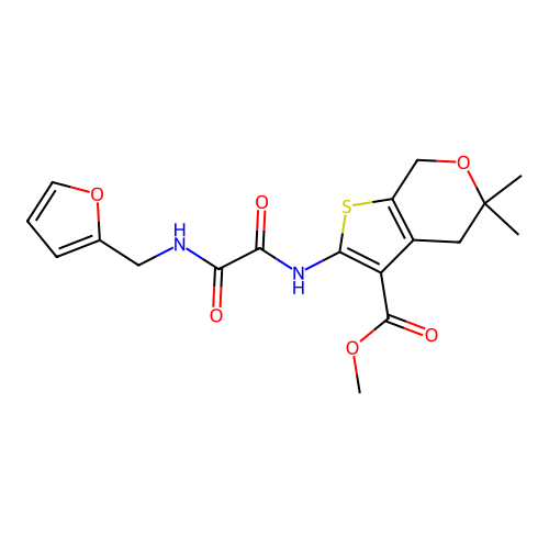 methyl 2-({[(furan-2-ylmethyl)amino](oxo)acetyl}amino)-5,5-dimethyl-4,7-dihydro-5H-thieno[2,3-c]pyran-3-carboxylate structure