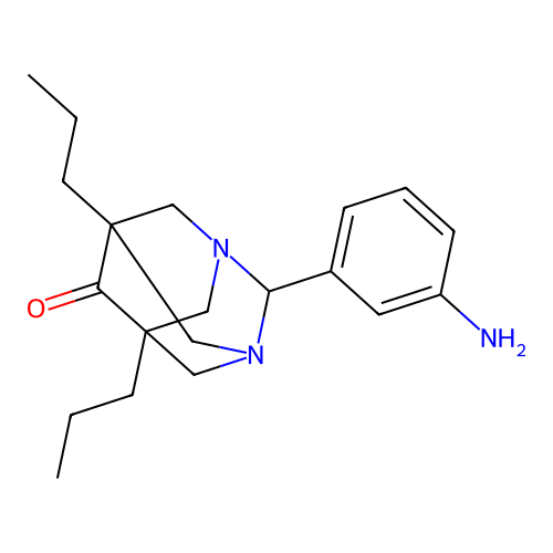 2-(3-Aminophenyl)-5,7-dipropyl-1,3-diazatricyclo[3.3.1.1~3,7~]decan-6-one structure