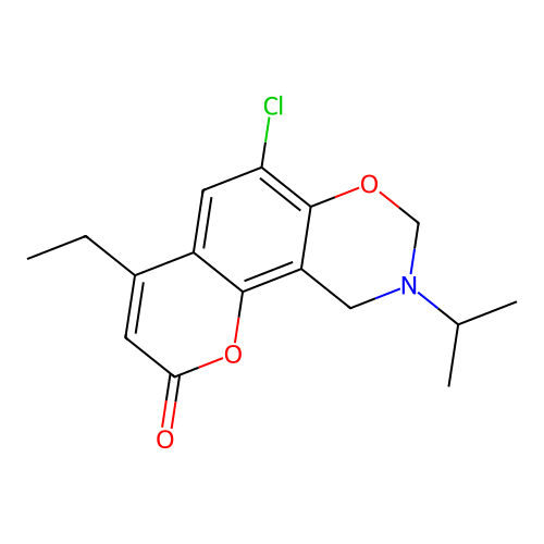 6-chloro-4-ethyl-9-isopropyl-9,10-dihydrochromeno[8,7-e][1,3]oxazin-2(8H)-one structure