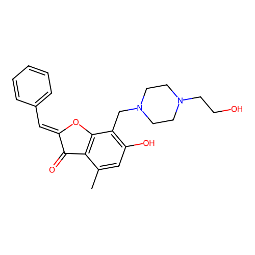 (Z)-2-benzylidene-6-hydroxy-7-((4-(2-hydroxyethyl)piperazin-1-yl)methyl)-4-methylbenzofuran-3(2H)-one structure