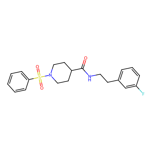 N-[2-(3-fluorophenyl)ethyl]-1-(phenylsulfonyl)piperidine-4-carboxamide structure