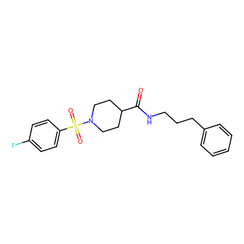1-((4-fluorophenyl)sulfonyl)-N-(3-phenylpropyl)piperidine-4-carboxamide structure