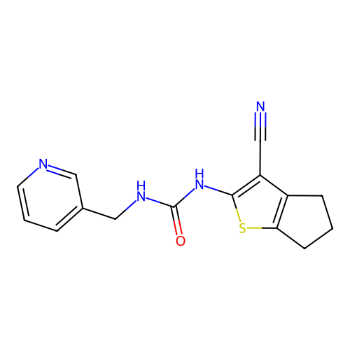 1-(3-cyano-5,6-dihydro-4H-cyclopenta[b]thiophen-2-yl)-3-(pyridin-3-ylmethyl)urea structure