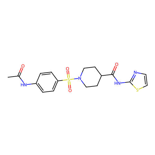 1-((4-acetamidophenyl)sulfonyl)-N-(thiazol-2-yl)piperidine-4-carboxamide structure