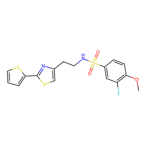 3-fluoro-4-methoxy-N-(2-(2-(thiophen-2-yl)thiazol-4-yl)ethyl)benzenesulfonamide structure
